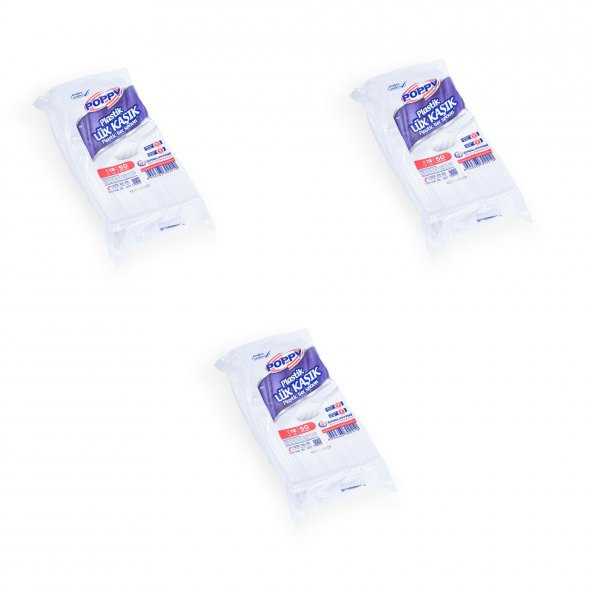 Poppy Plastik Lüx Şeffaf Kaşık - 18 Cm. - 3.2 Gr. - 50 Adetlik 3 Paket ürün görseli 1