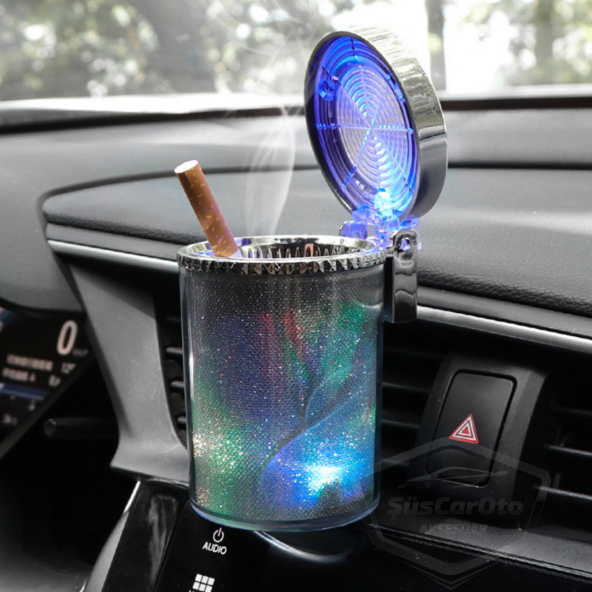 Üniversal 7 Renkli RGB Led Işıklı Lüx Oto Küllük Kapaklı Spor Araç İçi Küllük Araba Küllüğü ürün görseli 1