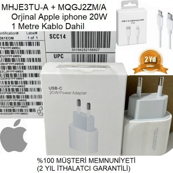 Orjinal Apple iPhone 8 20W Hızlı Şarj Aleti Seti USB-C MHJE3TU-A + MQGJ2ZM/A (Kablo Dagil) APLEE20W00161 ürün görseli 1