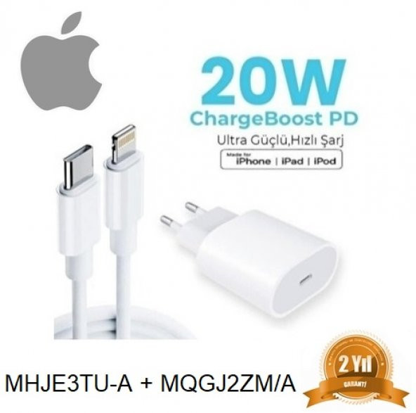 Orjinal Apple iPhone 14 20W Hızlı Şarj Aleti Seti USB-C MHJE3TU-A + MQGJ2ZM/A (Kablo Dagil) APLEE20W00192 ürün görseli 1