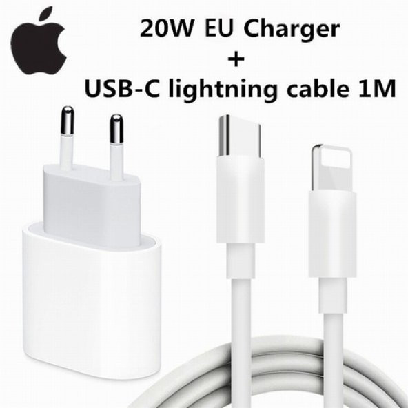 Apple iPhone 20W Hızlı Şarj Aleti Seti USB-C MHJE3TU-A + MQGJ2ZM/A (Kablo Dagil) APLEE20W00735 ürün görseli 1