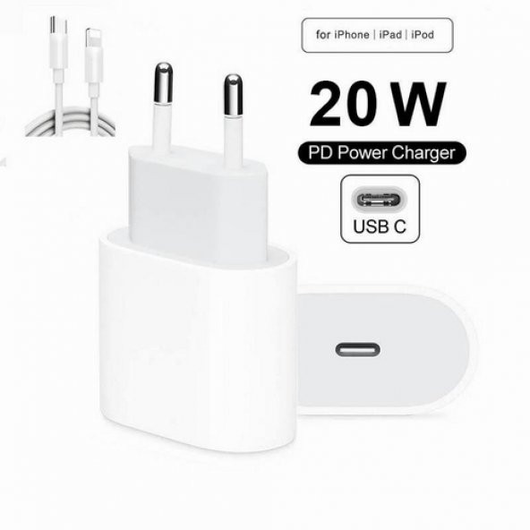 Orjinal Apple iPhone 14 20W Hızlı Şarj Aleti Seti USB-C MHJE3TU-A + MQGJ2ZM/A (Kablo Dagil) APLEE20W00780 ürün görseli 1