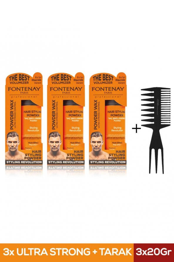 FONTENAY SAÇ ŞEKİLLENDİRİCİ PUDRA TOZ WAX ULTRA STRONG TURUNCU 20GR X3 + ŞEKİL TARAĞI 4LÜ SET ürün görseli 1