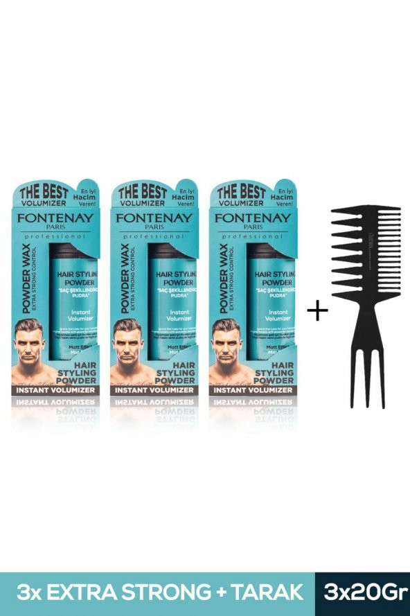 FONTENAY SAÇ ŞEKİLLENDİRİCİ PUDRA TOZ WAX MAT EFFECT MAVI 20GR X3 + ŞEKİL TARAĞI 4LÜ SET ürün görseli 1
