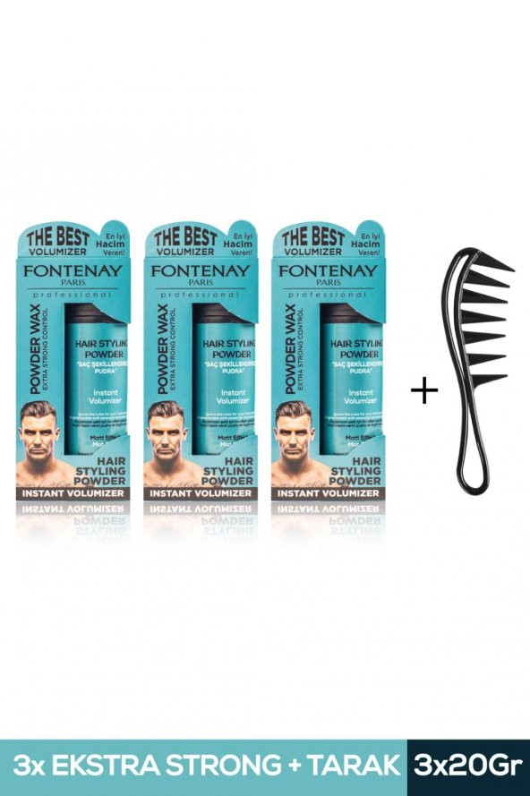 FONTENAY SAÇ ŞEKİLLENDİRİCİ PUDRA TOZ WAX MAT EFFECT MAVI 20GR X3 + ŞEKİL TARAĞI 4LÜ SET ürün görseli 1