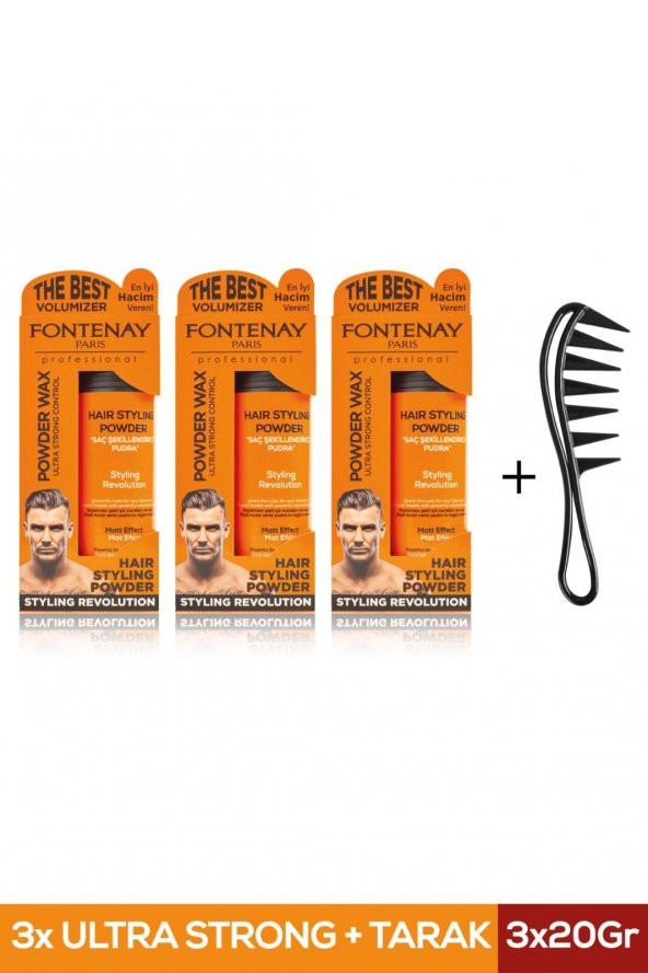 FONTENAY SAÇ ŞEKİLLENDİRİCİ PUDRA TOZ WAX ULTRA STRONG TURUNCU 20GR X3 + ŞEKİL TARAĞI 4LÜ SET ürün görseli 1