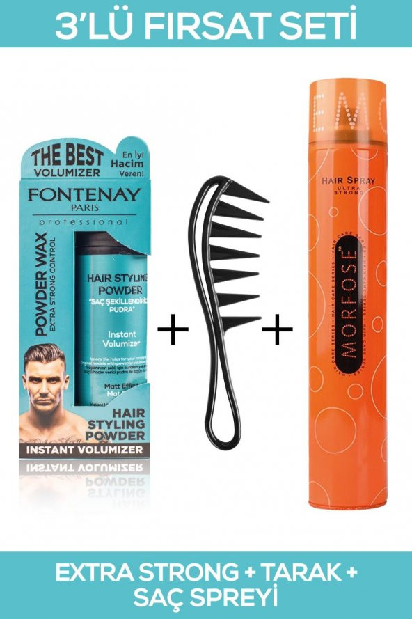 Fontenay Saç Şekillendirici Pudra Toz Wax Matt Effect Mavi + Şekil Tarağı + 400ML Saç Spreyi 3lü Set ürün görseli 1