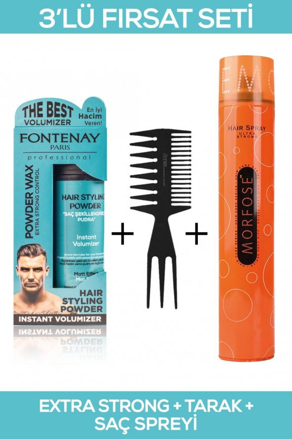 Fontenay Saç Şekillendirici Pudra Toz Wax Matt Effect + Şekil Tarağı + 400ML Saç Spreyi 3lü Set ürün görseli 1