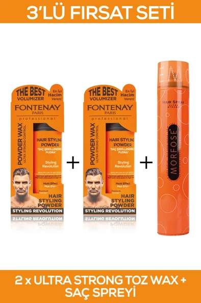Fontenay Saç Şekillendirici Pudra Toz Wax Ultra Strong Turuncu 20gr X2 + 400ml Saç Spreyi 3'Lü Set ürün görseli 1