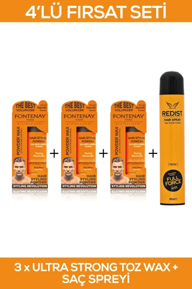 Fontenay Saç Şekillendirici Pudra Toz Wax Ultra Strong Turuncu X3 +  Saç Spreyi 400ml 4'Lü Set 3 ürün görseli 1