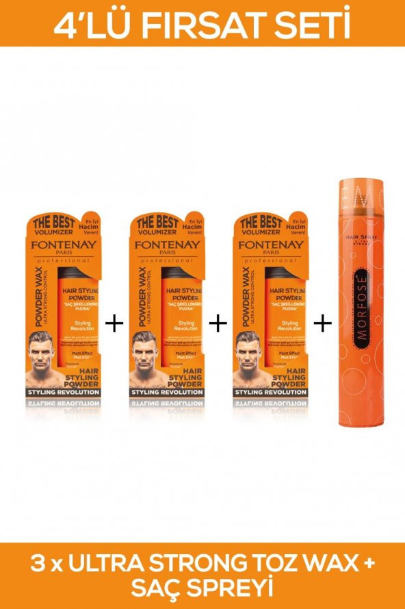 Fontenay Saç Şekillendirici Pudra Toz Wax Ultra Strong Turuncu X3 +  Saç Spreyi 400ml 4Lü Set ürün görseli 1