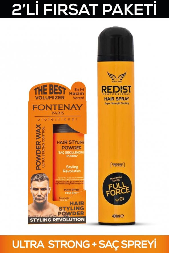 Fontenay Saç Şekillendirici Pudra Toz Wax Ultra Strong Turuncu + Saç Spreyi 400ml 2Li Set 2 ürün görseli 1
