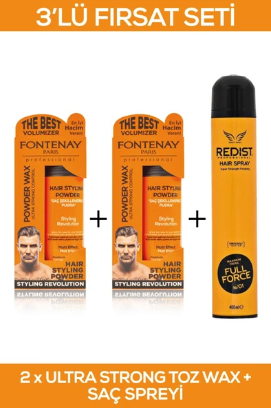 Fontenay Saç Şekillendirici Pudra Toz Wax Ultra Strong Turuncu 20gr X2 + 400ml Saç Spreyi 3'Lü Set 2 ürün görseli 1