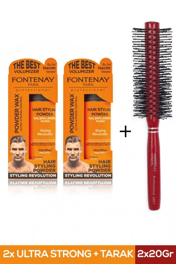 Fontenay Saç Şekillendirici Pudra Toz Wax Ultra Strong Turuncu 20 gr x 2 + Profesyonel Saç Fırçası 1017 3lü Set ürün görseli 1