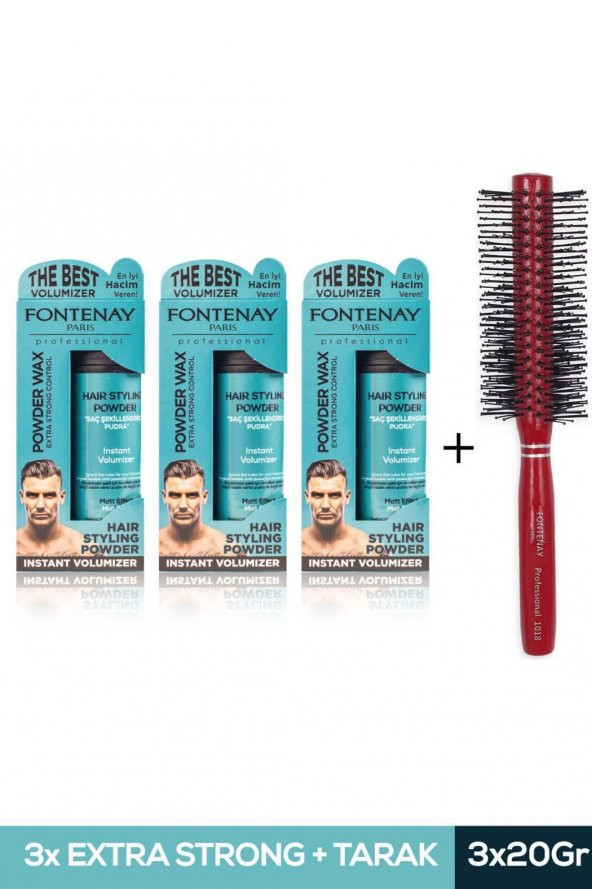 Fontenay Saç Şekillendirici Pudra Toz Wax Mat Effect Mavı 20gr X3 + Profesyonel Saç Fırçası 1018 4lü Set ürün görseli 1