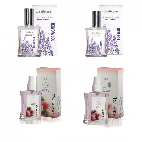 Clean Rose Isparta Gül  ve Lavanta Parfüm Seti 40 ml x 4 (Kadın ve Erkek) ürün görseli 1