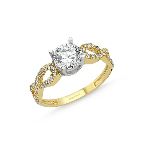 Altın Tektaş Yüzük 0.85 karat Zirconia Sonsuzluk ürün görseli 1