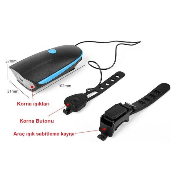 XML-T6 LED 1200 Mah Su Geçirmez Far Kornalı Bisiklet Feneri ürün görseli 1