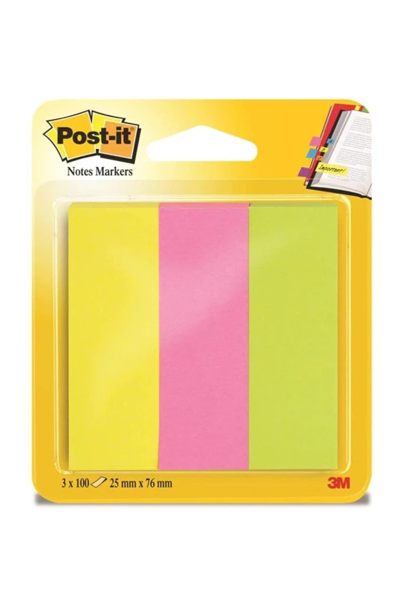 Post-it İndeks 100 Yaprak 25x76 MM Fosforlu 3 Renk İşaretleme Kağıdı 3 x 100 Yaprak ürün görseli 1