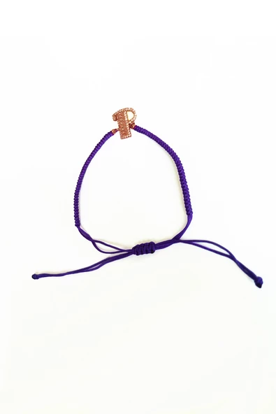 Mor İpli Gümüş Harfli Bileklik ürün görseli 1