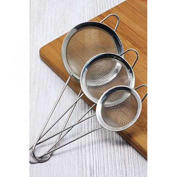 Paslanmaz Çelik 3lü Çay Süzgeç Bitki Çayı Süzeceği 3 Parça Süzecek Seti (Ölçüler: 8 cm, 7cm, 6 cm) ürün görseli 1
