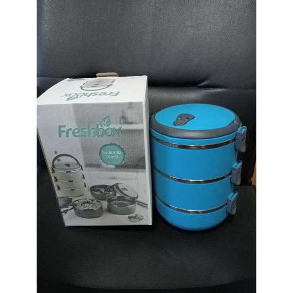 Freshbox 3 Katlı Vakumlu Yemek Termosu 3lü Sefer Tası Freshbox Serisi Mavi ürün görseli 1