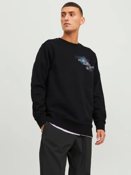 JACK JONES Erkek Ön Arka Baskılı Bisiklet Yaka Sweatshirt 12242181 ürün görseli 1
