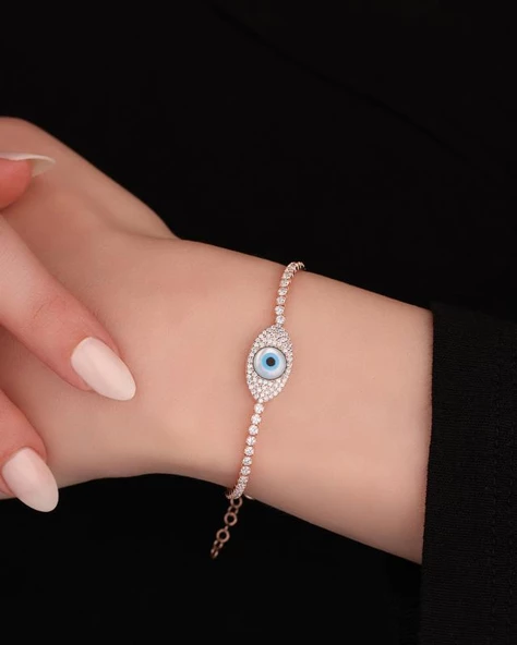 2 mm Suyolu Zincirli Opal Göz Gümüş Bileklik ürün görseli 1