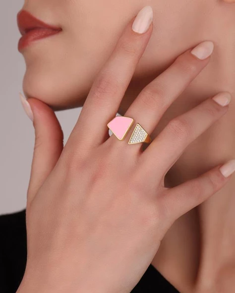 Yarısı Pembe Mine Yarısı Taşlı Gümüş Yüzük ürün görseli 1