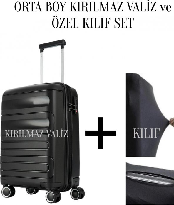 Kırılmaz Valiz Kılf Set Orta Boy Siyah Polipropilen Gövdeli 8683255012411 ürün görseli 1