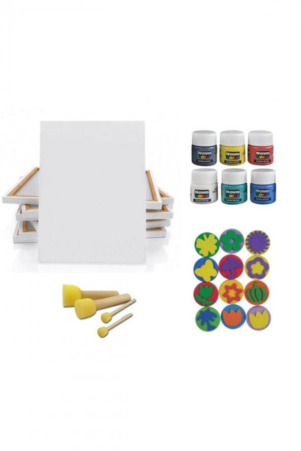 çocuklar için 25X35 tuval + parmak boyası seti ( pon pon fırça lı , baskı kalıplı ) ürün görseli 1