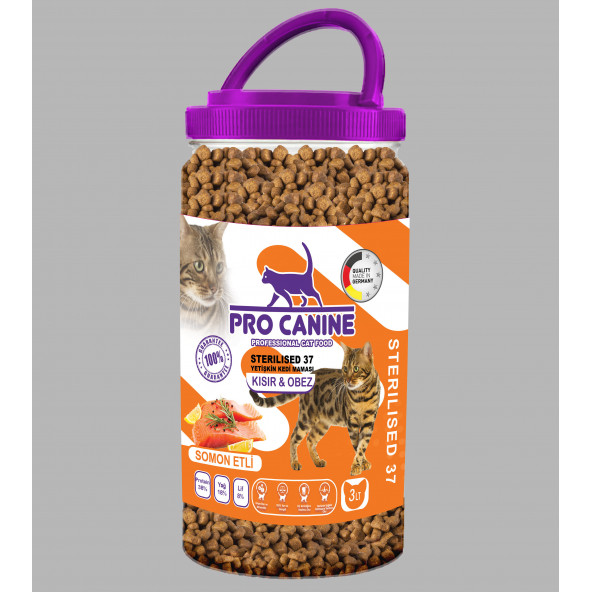 PRO CANINE AZ TAHILLI HYPOALLERGENİC SOMONLU KISIR - OBEZ STERİLİSED YETİŞKİN KEDİ MAMASI 3 LT ürün görseli 1