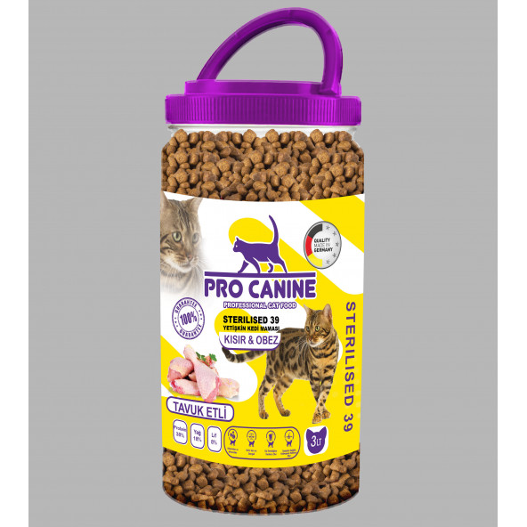 PRO CANINE AZ TAHILLI HYPOALLERGENİC TAVUK ETLİ KISIR -OBEZ STERİLİSED YETİŞKİN KEDİ MAMASI 3 LT ürün görseli 1