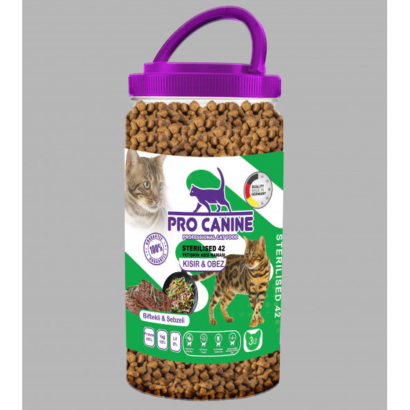 PRO CANİNE PROFESSIONAL BİFTEKLİ -SEBZELİ KISIR -OBEZ STERILISED YETİŞKİN KEDİ MAMASI 3 LT ürün görseli 1