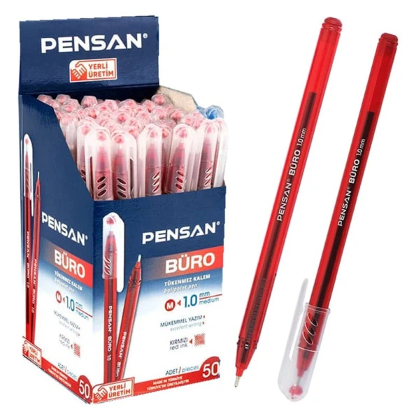 Pensan Büro Tükenmez Kalem 1 mm Kırmızı 50li Kutu ürün görseli 1
