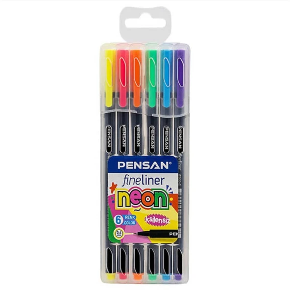 Pensan Fineliner 0.4 mm Keçe Uçlu Kalem 6 Renk Neon PVC Kutulu ürün görseli 1