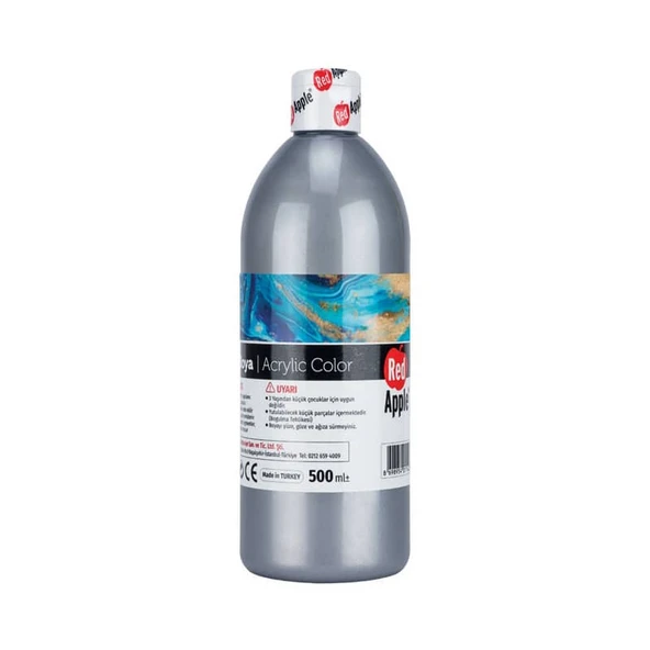 Red Apple Akrilik Yaldız Boya 500 ml Metalik Gümüş ürün görseli 1