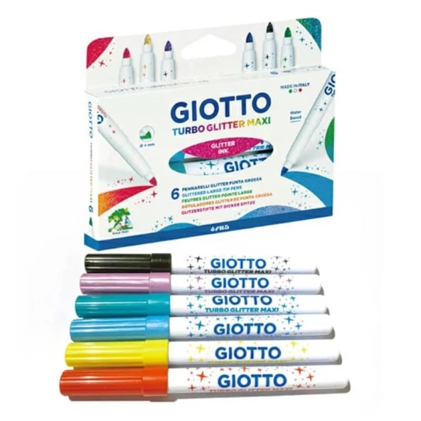 Giotto Maxi Glitter Kalın Uçlu Simli Keçeli Kalem 6 Renk ürün görseli 1