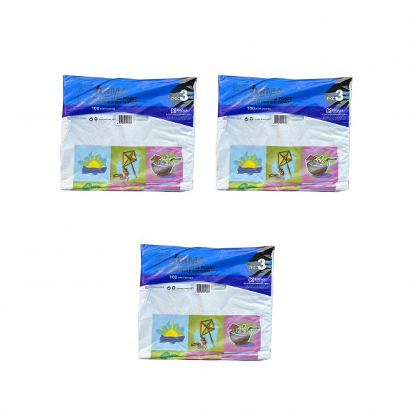 Arma Baskılı Mini Blok Poşet Torba - No : 3 - 30x50 Cm. - Beyaz - 100 Adetlik 3 Paket ürün görseli 1