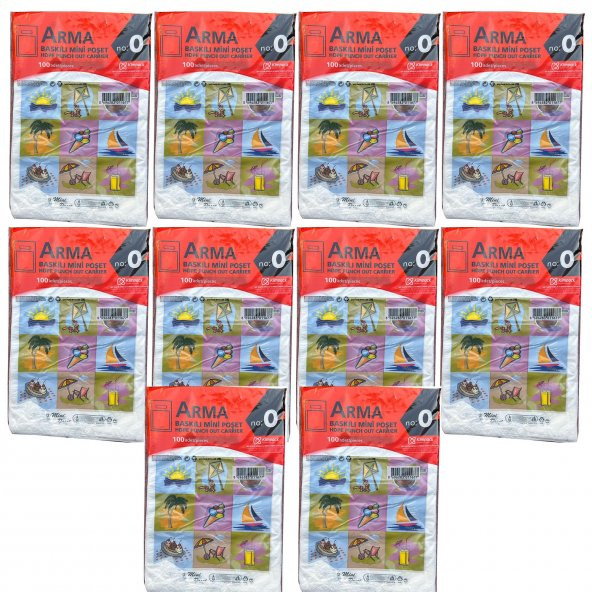 Arma Baskılı Mini Blok Poşet Torba - No : 0 - 20x30 Cm. - Beyaz - 100 Adetlik 10 Paket ürün görseli 1