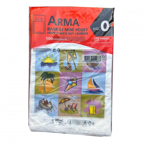 Arma Baskılı Mini Blok Poşet Torba - No : 0 - 20x30 Cm. - Beyaz - 100 Adetlik 1 Paket ürün görseli 1
