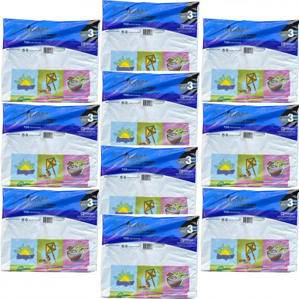 Arma Baskılı Mini Blok Poşet Torba - No : 3 - 30x50 Cm. - Beyaz - 100 Adetlik 10 Paket ürün görseli 1