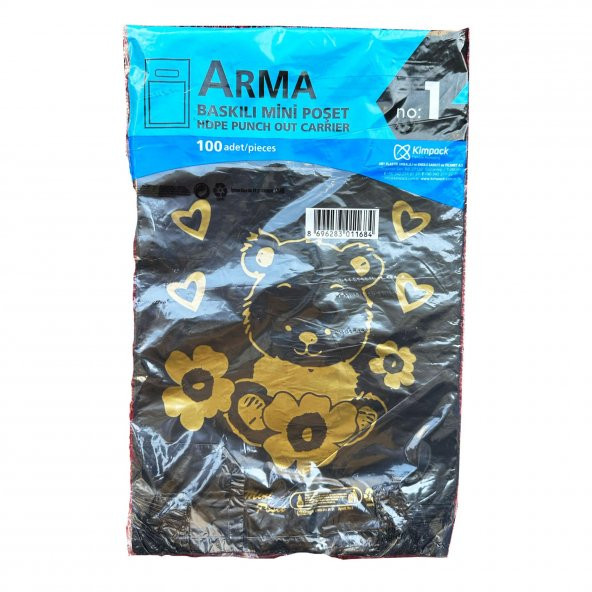 Arma Baskılı Mini Blok Poşet Torba - No : 1 - 22x35 Cm. - Siyah - 100 Adetlik 1 Paket ürün görseli 1