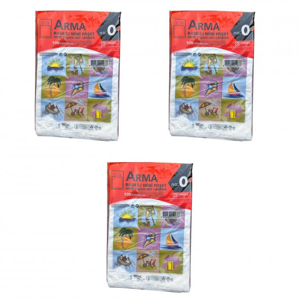 Arma Baskılı Mini Blok Poşet Torba - No : 0 - 20x30 Cm. - Beyaz - 100 Adetlik 3 Paket ürün görseli 1