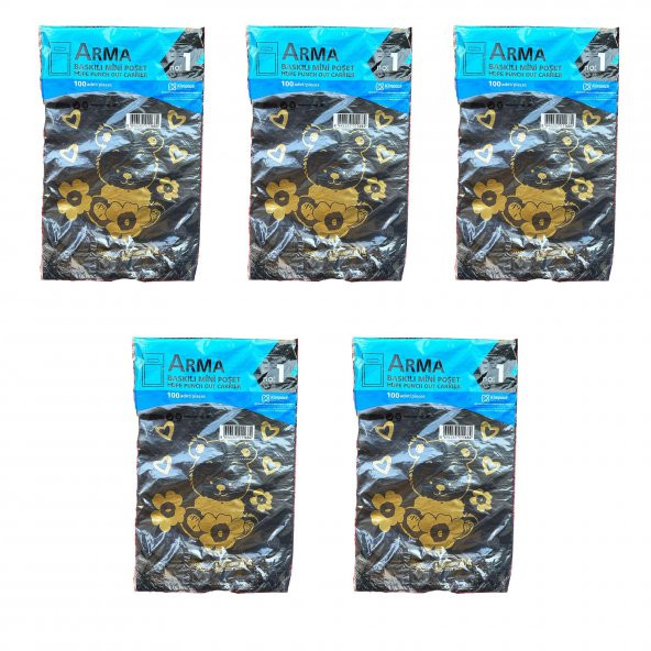 Arma Baskılı Mini Blok Poşet Torba - No : 1 - 22x35 Cm. - Siyah - 100 Adetlik 5 Paket ürün görseli 1