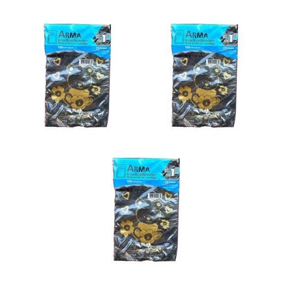 Arma Baskılı Mini Blok Poşet Torba - No : 1 - 22x35 Cm. - Siyah - 100 Adetlik 3 Paket ürün görseli 1
