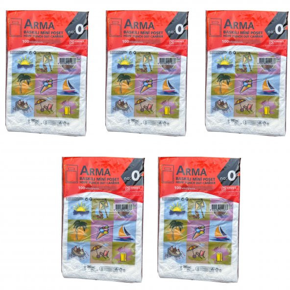 Arma Baskılı Mini Blok Poşet Torba - No : 0 - 20x30 Cm. - Beyaz - 100 Adetlik 5 Paket ürün görseli 1