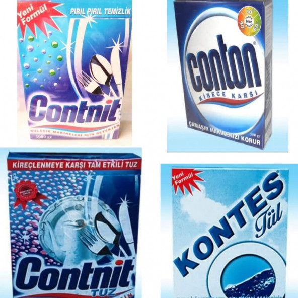 CONTNİT BULAŞIK MAK. DET. 1000 ML&CONTNİT BULAŞIK MAK. TUZU 2 KG&CONTON  500 GR&KONTES TÜL BEYAZLATICI 500 GR (TÜRK MALI) ürün görseli 1