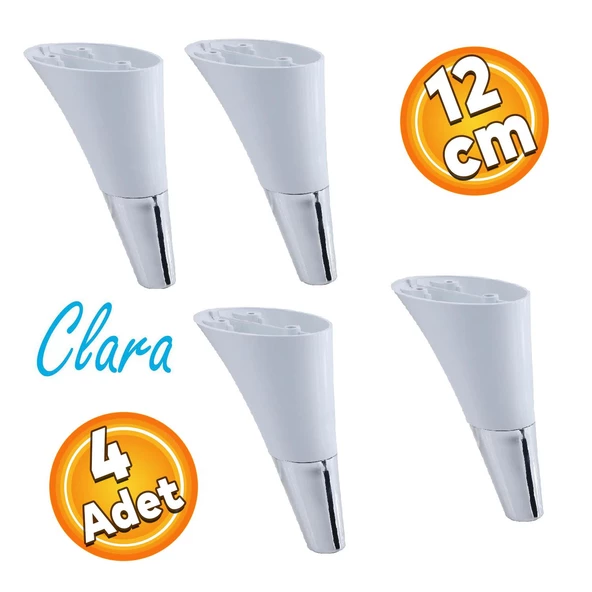 Clara Mobilya Kanepe Sehpa TV Ünitesi Baza Koltuk Ayağı Beyaz Krom Renk 12 cm (4 Adet) ürün görseli 1