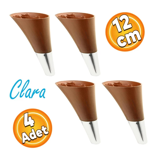 Clara Mobilya Kanepe Sehpa TV Ünitesi Baza Koltuk Ayağı Kahverengi Krom Renk 12 cm (4 Adet) ürün görseli 1